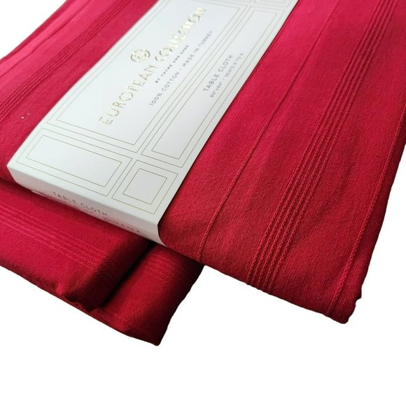 60x84in  Red Lino‎ Cotton Christmas Holiday Tablecloth Oblong or Rectangle Table - Picture 2 of 8